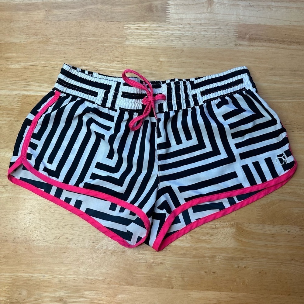 OP Ocean Pacific Vintage Girls Short Black White Hot Pink Size S Small